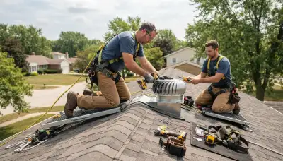 Seattle electrician installing an attic fan in a residential home attic