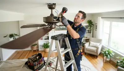 Seattle electrician providing ceiling fan repair in a residential home