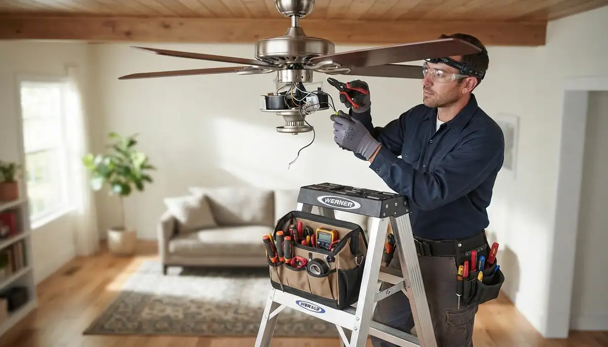 Seattle, WA electrician providing professional ceiling fan repair in a residential home