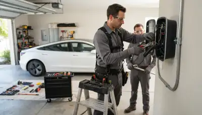 Seattle, WA electrician installing a residential electric vehicle charger sized to the home's electrical panel