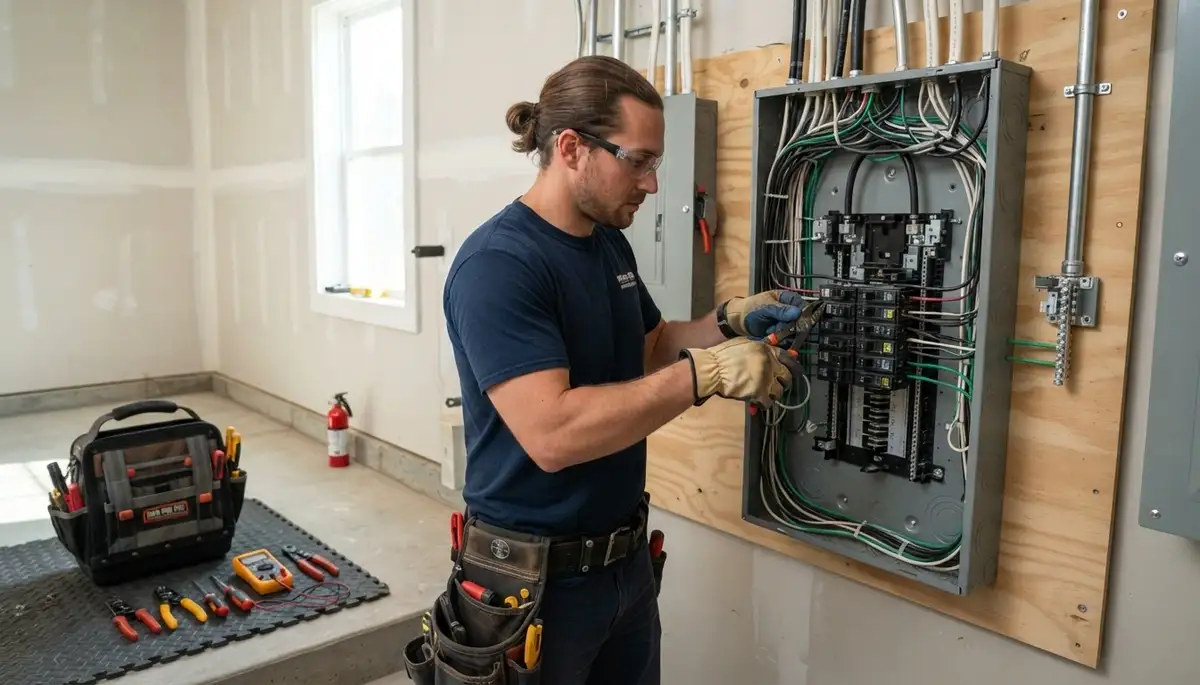 Electrician performing an electrical panel upgrade in a Seattle, WA home