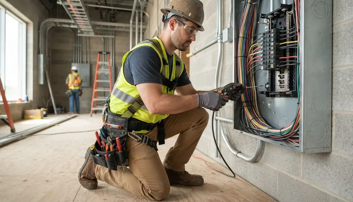 Seattle electrician inspecting residential electrical wiring in an older home