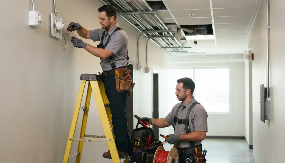 Seattle electrician installing a residential fire alarm system in a home