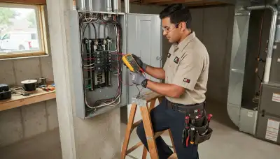 Electrician conducting a home electrical inspection in Seattle, WA for On Call Electrical