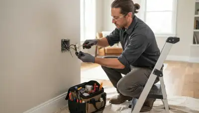 Electrician repairing a wall outlet in a Seattle, WA home | On Call Electrical