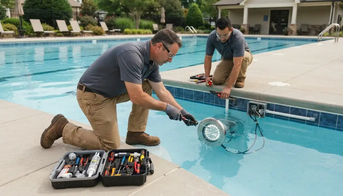 Pool light installation and rewiring by Seattle, WA electricians