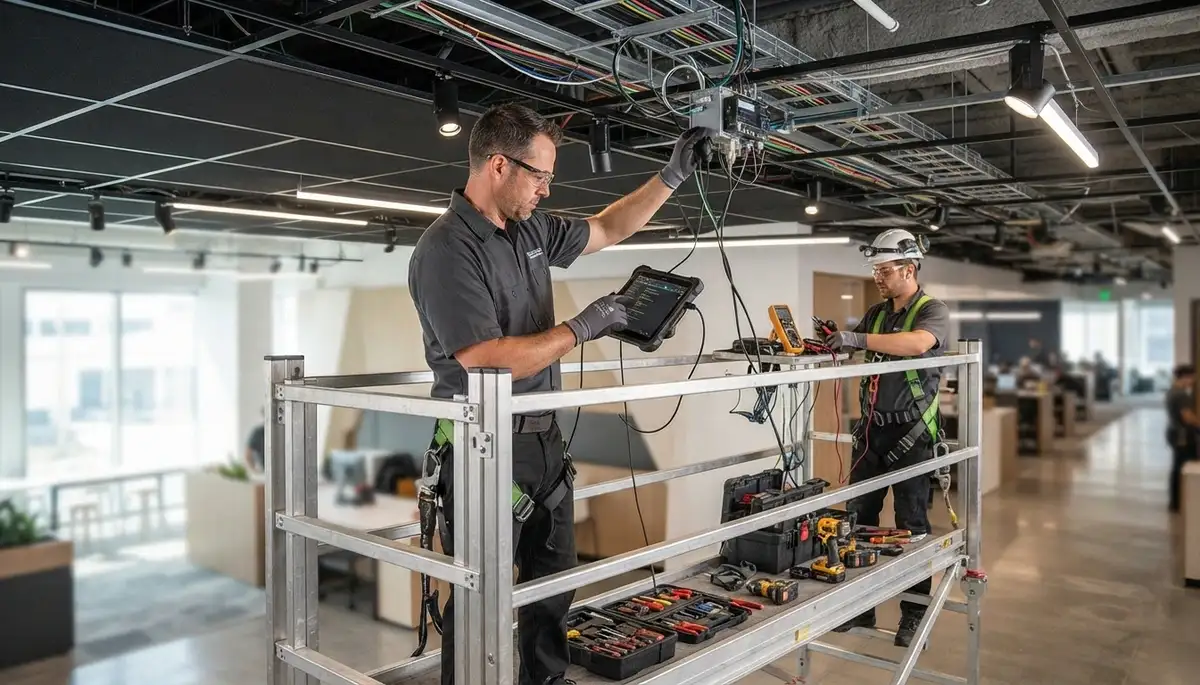 Electrician installing programmable lighting controls in a Seattle, WA home